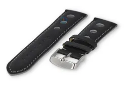 Super cool Rally watch strap - 24mm - black with grey stitches