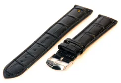 Watchstrap 18mm black leather extra long
