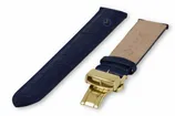 Classic dark blue leather watch strap - butterfly clasp (gold) - 18mm