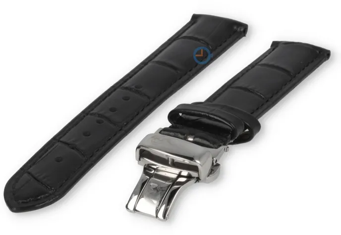Luxe Maurice Lacroix horlogeband zwart leer - vlindersluiting - 18mm