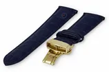 Klassieke horlogeband donkerblauw leer - vlindersluiting (goud) - 22mm