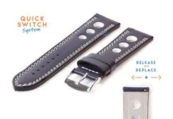 Watchstrap 22mm racing blue with white stitching