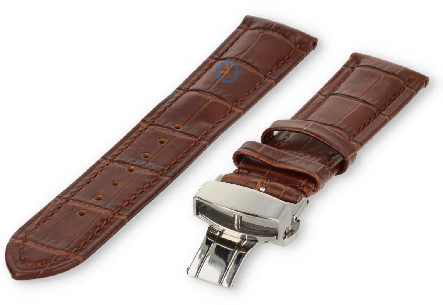 Klassieke horlogeband bruin leer - vlindersluiting - 22mm