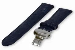 Luxe Edox horlogeband donkerblauw leer - vlindersluiting - 18mm