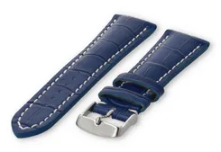 Watch band with crocoprint 24mm royal-blue leather