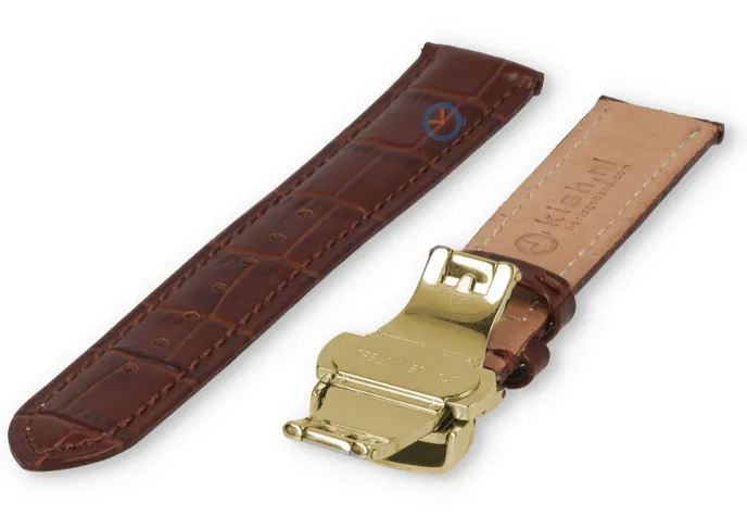 Luxury Festina watch strap dark brown leather - butterfly clasp (gold) - 16mm