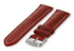 Watch band with crocoprint 22mm red leather