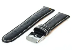 Watchstrap 18mm black leather white stitches