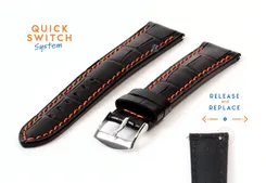 Watchstrap 18mm croco leather black - orange