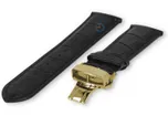 Luxe Hamilton horlogeband zwart leer - vlindersluiting (goud) - 22mm