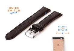 Horlogeband 16mm croco leer zwart