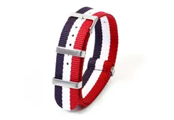 Horlogeband 20mm nylon tricolor blauw/wit/rood