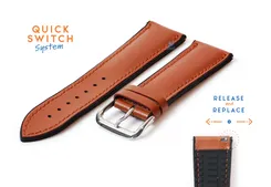 Horlogeband 22mm rubber met leren toplaag bruin