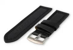 Robust leather watch band 24mm black leather