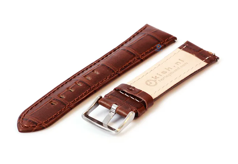 Watchstrap 22mm croco leather brown