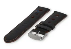 Super cool Rally watch strap - 24mm - black with brown stitches