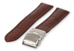 Horlogeband met vouwsluiting 22mm donkerbruin leer