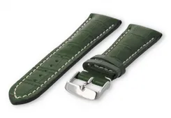 Watch band with crocoprint 24mm green leather