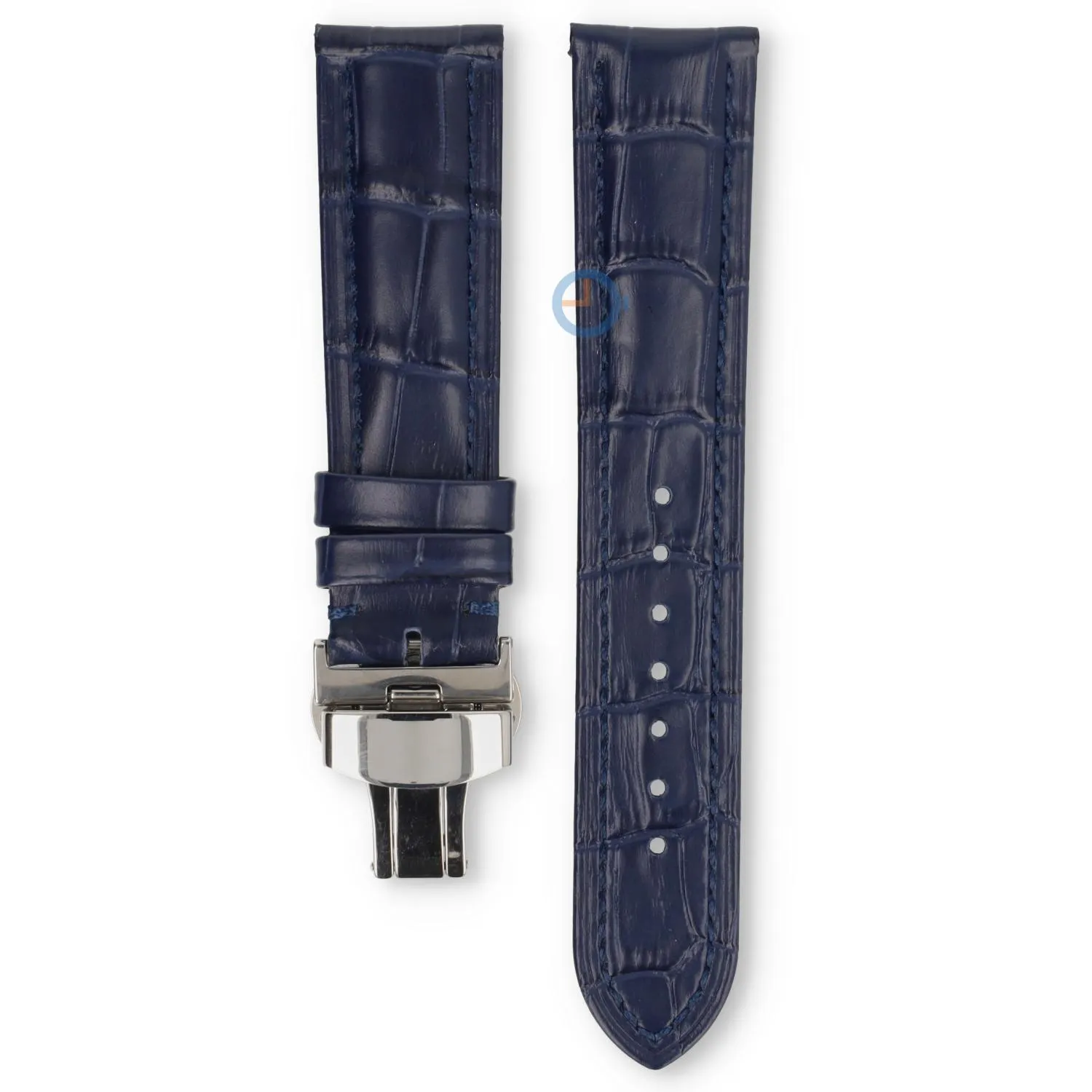 Luxuriöses Edox-Uhrenarmband aus dunkelblauem Leder – Faltschließe – 22 mm