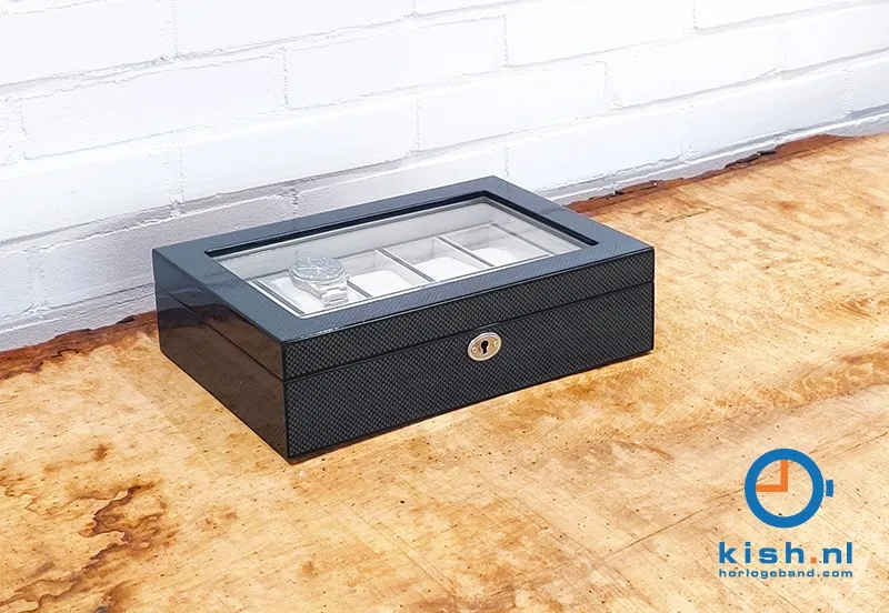 Houten horlogekist voor 10 horloges - carbon fiber