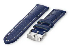 Watch band with crocoprint 20mm royal-blue leather