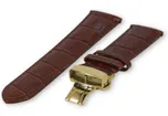 Luxe Hamilton horlogeband donkerbruin leer - vlindersluiting (goud) - 22mm