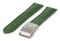 Watch band with security folding clasp 24mm green leather