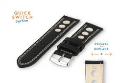 Watchstrap 22mm racing black with white stitching