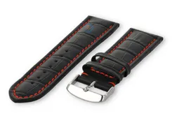 Strong calfskin watch strap - 28mm - black with red