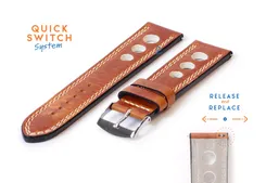 Watchstrap 22mm racing brown with beige stitching
