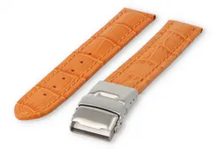 Horlogeband met vouwsluiting 18mm oranje leer