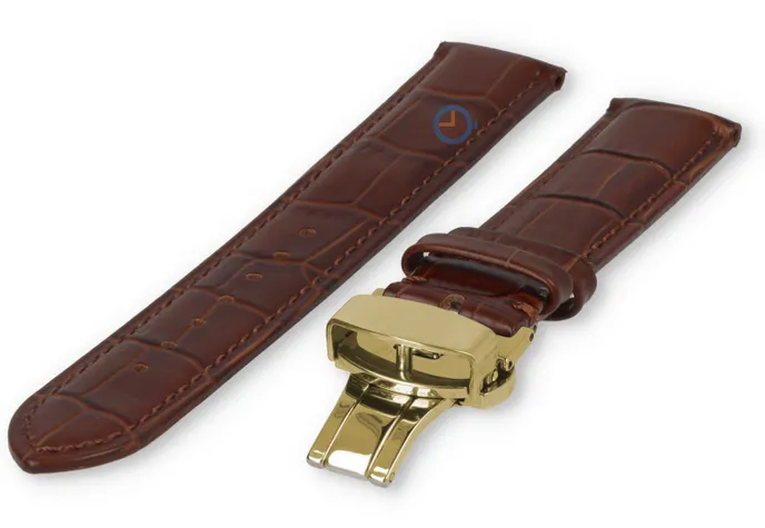 Luxe Festina horlogeband donkerbruin leer - vlindersluiting (goud) - 18mm