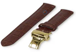 Klassieke horlogeband donkerbruin leer - vlindersluiting (goud) - 16mm