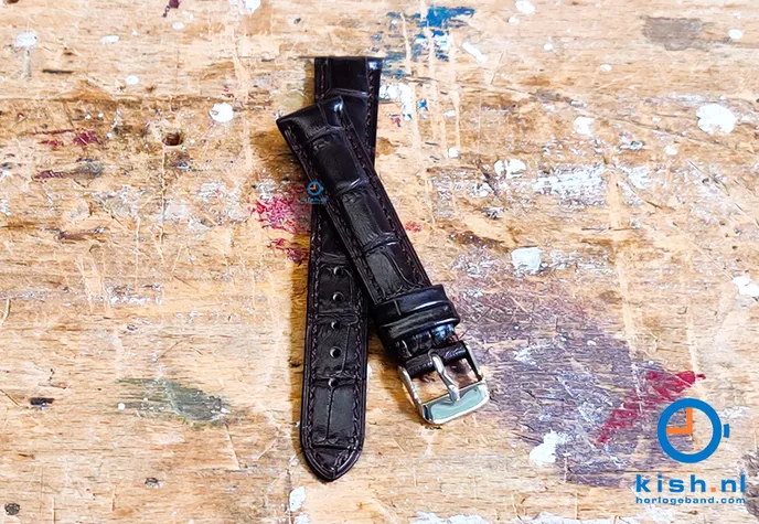 Watchstrap 16mm croco leather darkbrown