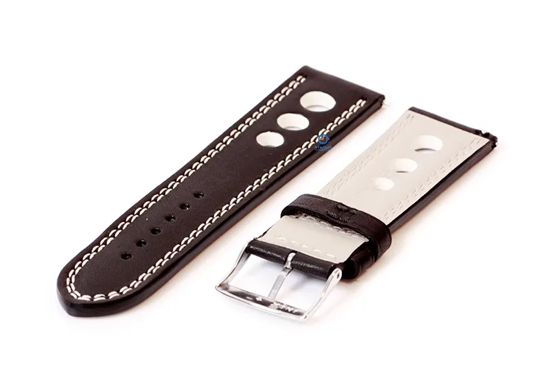 Watchstrap 24mm racing black with white stitching