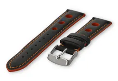 Super cool Rally watch strap - 18mm - black with orange stitches