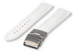 Watch band with security folding clasp 20mm white leather