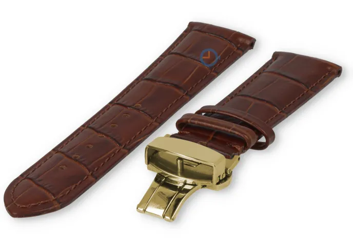 Luxe Festina horlogeband donkerbruin leer - vlindersluiting (goud) - 22mm