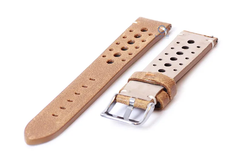 Watchstrap 22mm vintage perforated brown leather