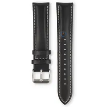 Universal 20mm black leather strap with white stitching