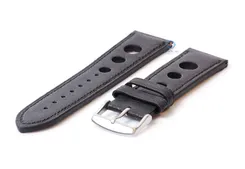 Watchstrap 22mm vintage triple hole black leather