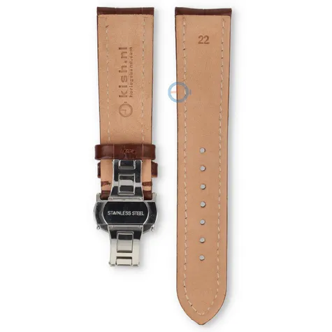 Luxe Edox horlogeband bruin leer - vlindersluiting - 22mm