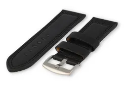 Robust leather watch band 28mm black leather