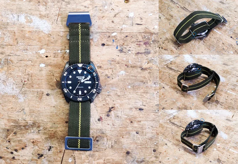Elastic watchstrap 22mm nylon army green - yellow