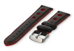 Super cool Rally watch strap - 20mm - black with red stitches