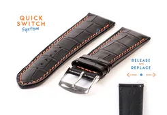 Watchstrap 24mm croco leather black - orange