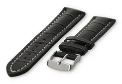 Watch band with crocoprint 24mm black leather