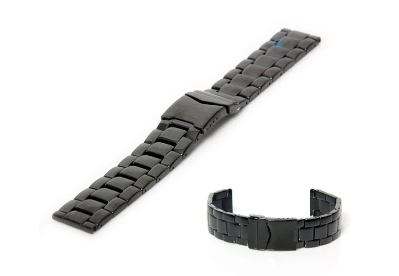 Uhrenarmband 24mm Schwarz Stahl glänzend