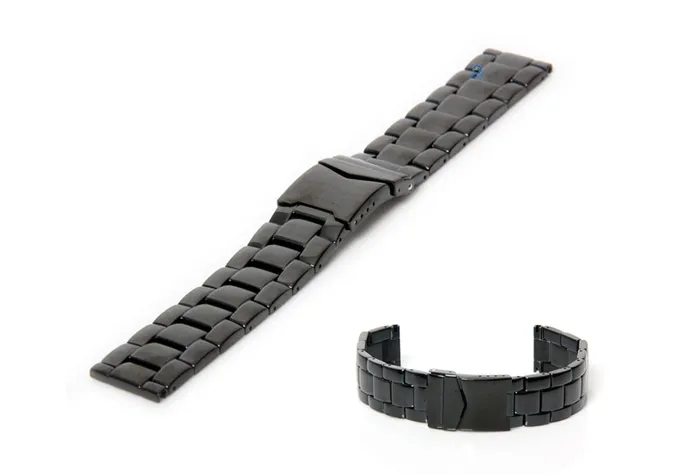 Uhrenarmband 24mm Schwarz Stahl glänzend