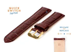 Quick Switch horlogeband 22mm bruin leer - gouden gesp